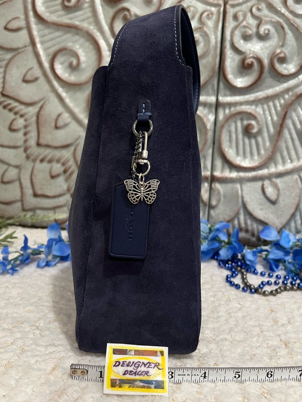 COACH Hadley Blue Suede Turn Lock Shoulder Bag CW004 - Picture 5 of 13